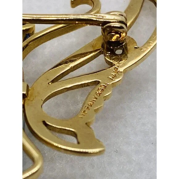 Tiffany & Co 14K 585 Yellow Gold Butterfly Brooch Vintage - Picture 10 of 14
